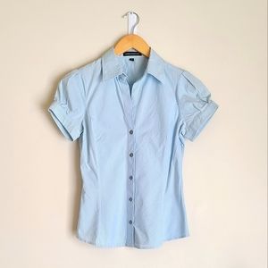 Express Short Sleeve Button Down Baby Blue Striped Chevron Shirt XS